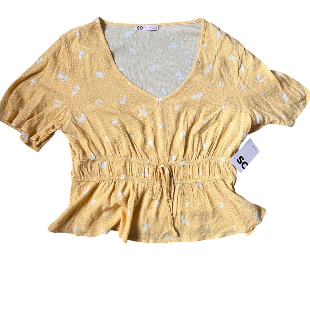 SO Yellow Peplum Floral Tie Waist Blouse | Large NWT